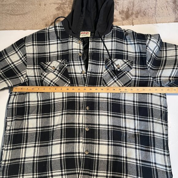 Wrangler Black & White Plaid Hooded Button Up Jacket Size XXL - Picture 12 of 13